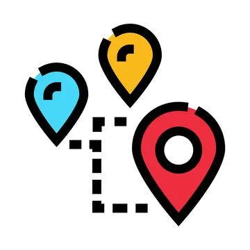 Location map pins showing navigation route tracking Stock Illustration