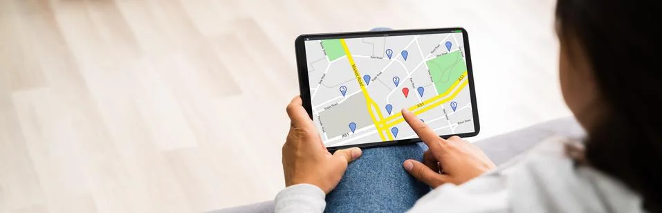 Location Map On Tablet Computer Stock Photos