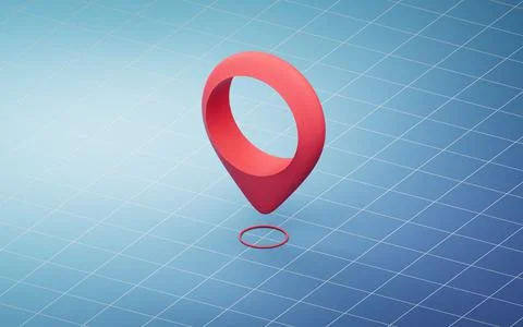 Location mark with blue grid background, 3d rendering. 스톡 일러스트