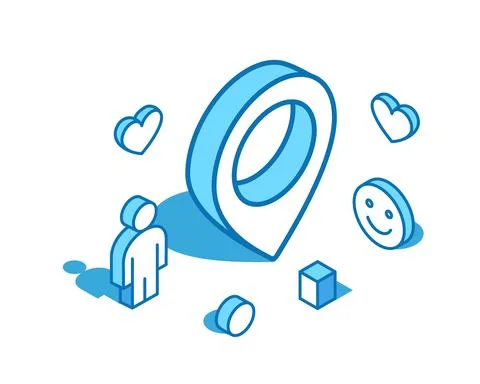 Location mark blue line isometric illustration. Position, locality 3D banner Illustrazione stock