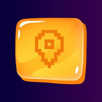 Location mark glossy ui button with pixelated icon Illustrazione stock