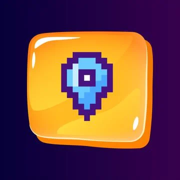 Location mark glossy ui button with pixelated color icon Ilustración de archivo