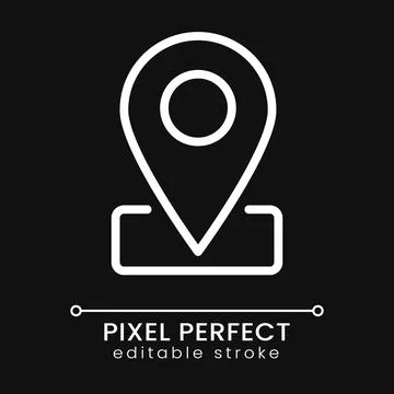 Location mark pixel perfect white linear icon for dark theme Stock Illustration