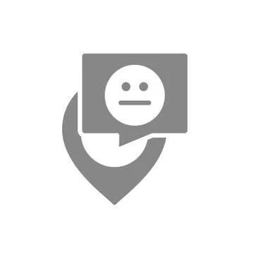 Location mark with speech bubble and neutral face gray icon. Customer Stock Illustration
