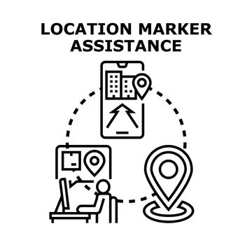 Location marker assistance providing navigation and delivery services Stock Illustration