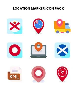 Location Marker Flat Bundle Icons Pack Stock Illustration