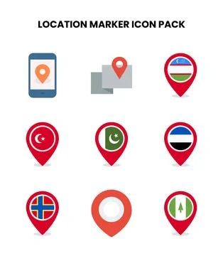 Location Marker Flat UI Icons Pack Stock Illustration