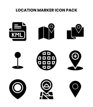 Location Marker Glyph Vector Icons Pack Illustrazione stock