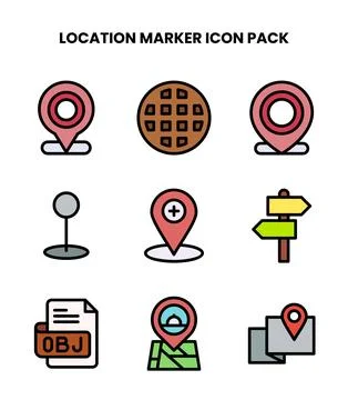 Location Marker Lineal Color Vector Icons Pack Stock Illustration