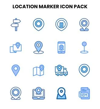 Location Marker Two Colour Vector Icons Pack Stock Illustration