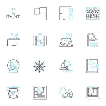 Location markers linear icons set. Geolocation, GPS, Coordinates, Map, Pin, Tag Stock Illustration