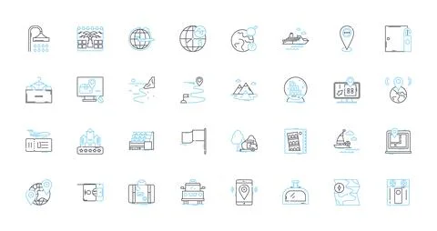 Location markers linear icons set. Geolocation, GPS, Coordinates, Map, Pin, Tag Stock Illustration
