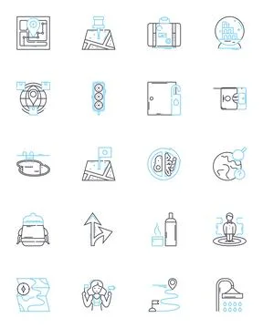 Location markers linear icons set. Geolocation, GPS, Coordinates, Map, Pin, Tag Stock Illustration