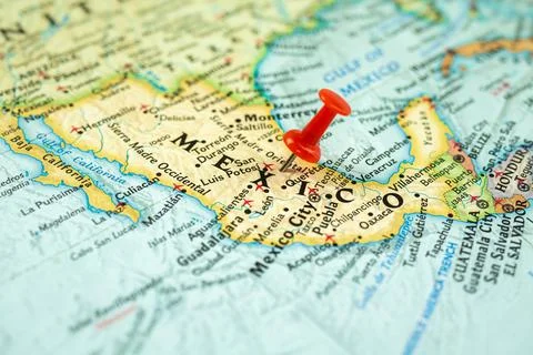 Location Mexico, map with red push pin pointing close-up, North America Foto stock