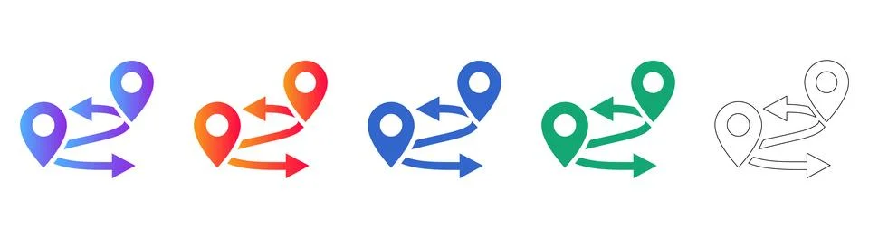 Location Navigation Route Icons 스톡 일러스트