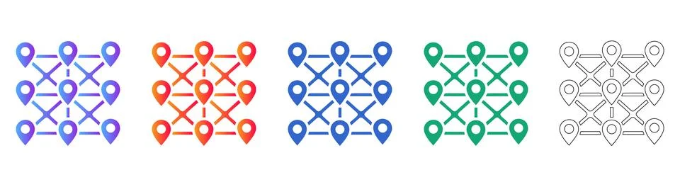 Location Network Connection Map Icon Set Ilustração Stock
