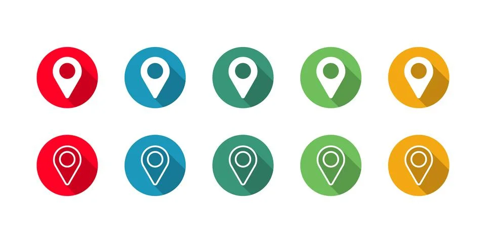 Location or pointer Icon vector with long shadow Stock Illustration