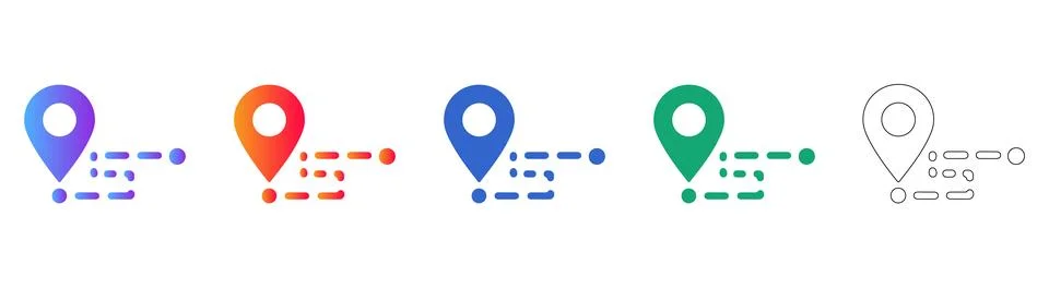 Location Path Icon Set with Pin and Route Graphics 스톡 일러스트