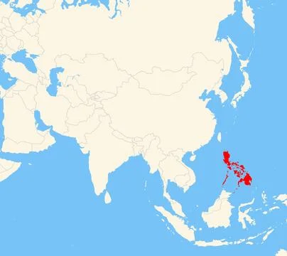 Location of the Philippines on a map of the corresponding continental area. Stock Illustration