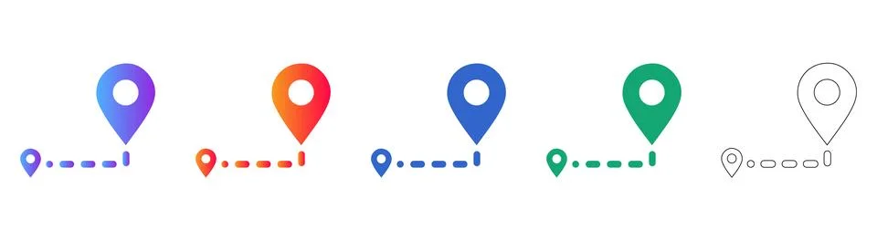 Location Pin and Navigation Path Graphic Icons Stock Illustration