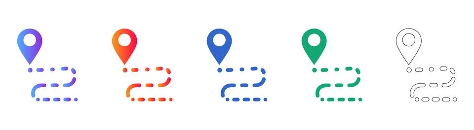 Location Pin and Navigation Path Icons Stockillustratie