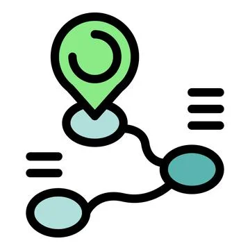 Location pin connecting points on a digital map showing a route 스톡 일러스트