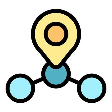 Location pin connecting two points, symbolizing data sharing, network connect Illustrazione stock
