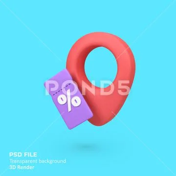 Location pin with discount tag isolated 3d render icon illustration PSD Template