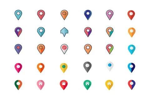 Location Pin, diverse map pin vector icons set, location marker, navigation.. Stock Illustration