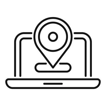 Location pin emerging from laptop screen indicating online positioning 스톡 일러스트