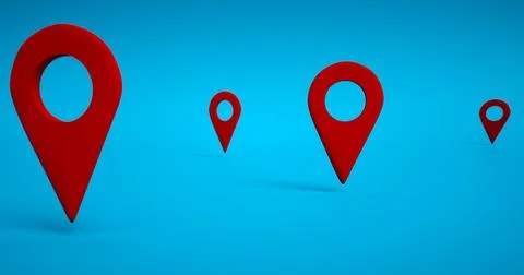 Location pin glossy red arrow. Tagging a sign landmark needle tip to create.. Stock Illustration