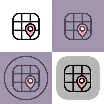 Location Pin on Grid Map- GPS Navigation Icon Set Stock-Illustration