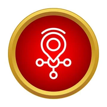 Location pin icon with connectivity network nodes on red circle Illustrazione stock
