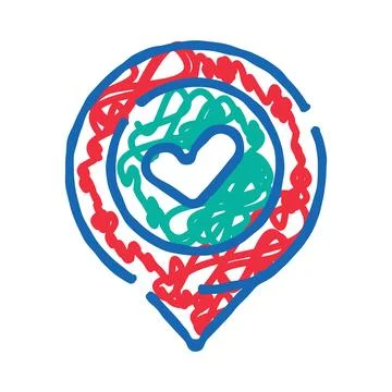 Location pin icon with a heart inside abstract scribble イラスト素材