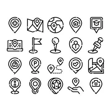 Location pin icon set for navigation and travel 스톡 일러스트