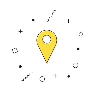 Location pin icon vector. Yellow map pin icon with geometric shapes on white Stock Illustration