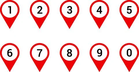 Location pin icons with number. Map marker symbol set with 1 to 31 Stock Illustration