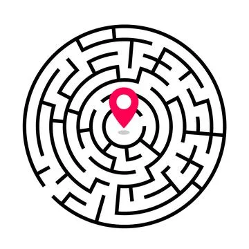 Location pin in the labyrinth - difficult and problematic way and track to th Stock Illustration