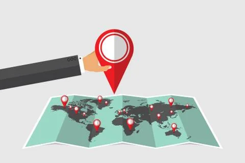Location pin in man hand vector illustration Stock Illustration
