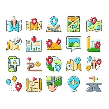 Location pin map navigation travel searching icons set Stock Illustration