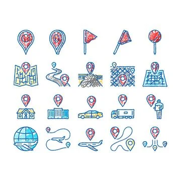 Location pin map point icons hand drawn Stock Illustration