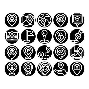 Location pin map pointer navigation glyph icons set Illustrazione stock