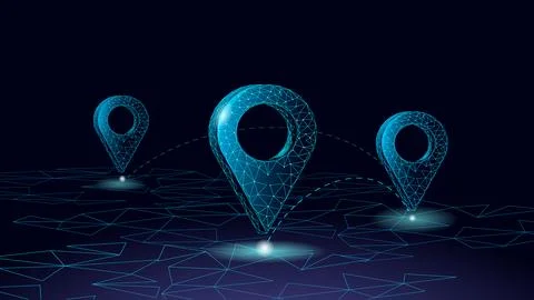 Location pin markers map. Network connection routes shown. GPS navigation system Stock Illustration