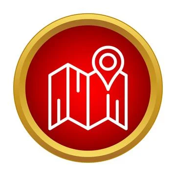 Location pin marking a folded map on red icon Stock Illustration
