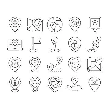 Location pin navigation map pointer thin line icons Stock Illustration