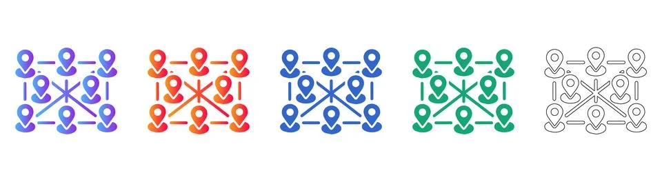 Location Pin Network Icon Set 스톡 일러스트