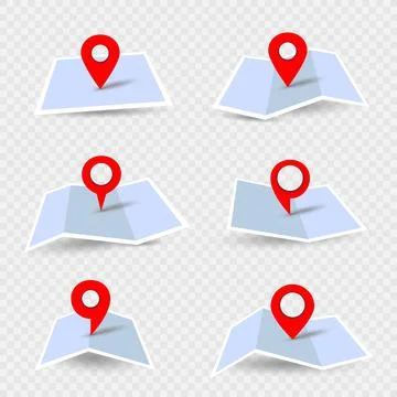Location pin on paper map set Stock Illustration