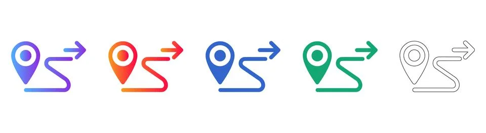Location Pin with Path and Arrow Icons Stock Illustration