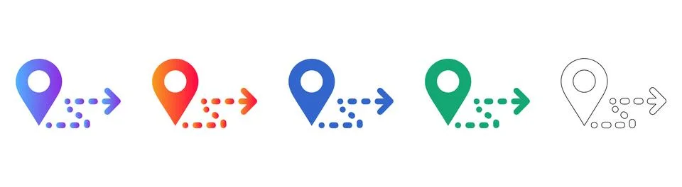 Location Pin Path Direction Icons Ilustração Stock