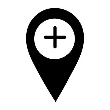 Location pin with plus sign marking a new location place or spot Stock Illustration